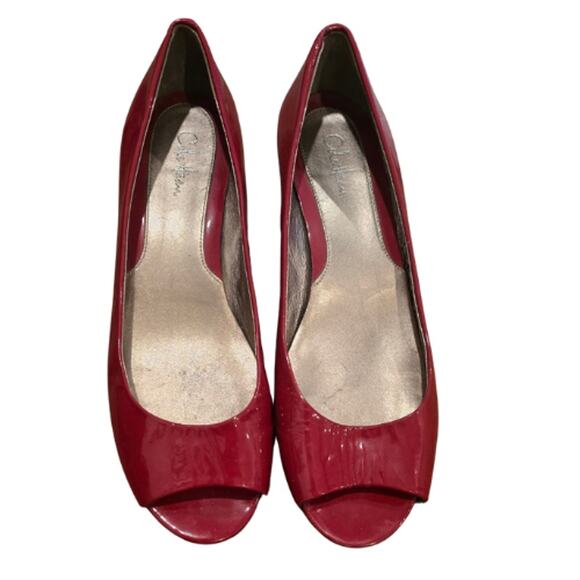 Cole Haan Morgan Peep Toe Wedges in Red Patent – EUC Size 7.5 - Picture 2 of 5